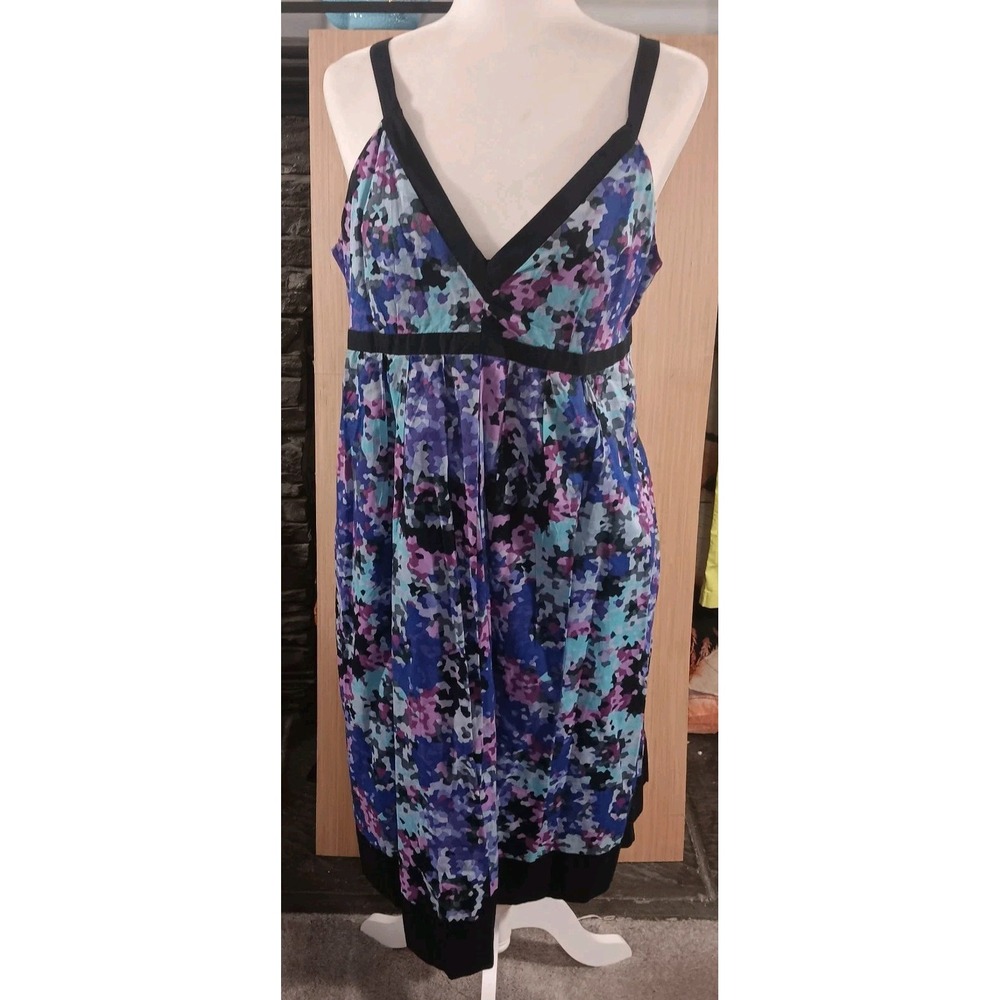 Lucy & Laurel 14 Womens Sundress Purple Blue Abstract Cotton Adjustable Strap